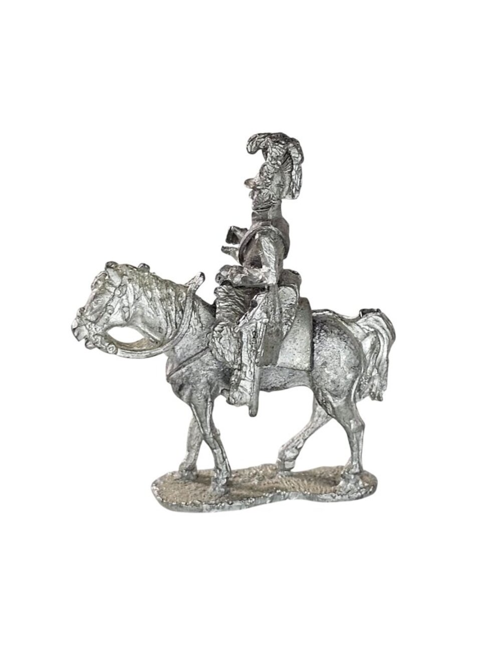 Pewter Metal Cavalry Soldier Figurine On Horseback Two-Piece Unpainted H6